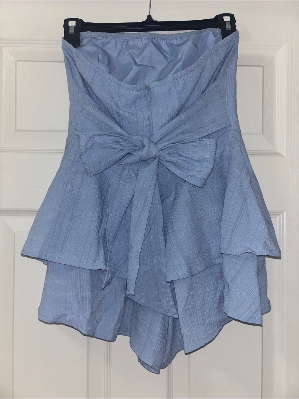 Forever 21 Light Blue Strapless Tiered Ruffle Jumper With Big Bow in Back